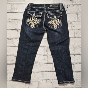 LA Idol Dark Wash Embellished Denim Capris Y2K Bling Pockets